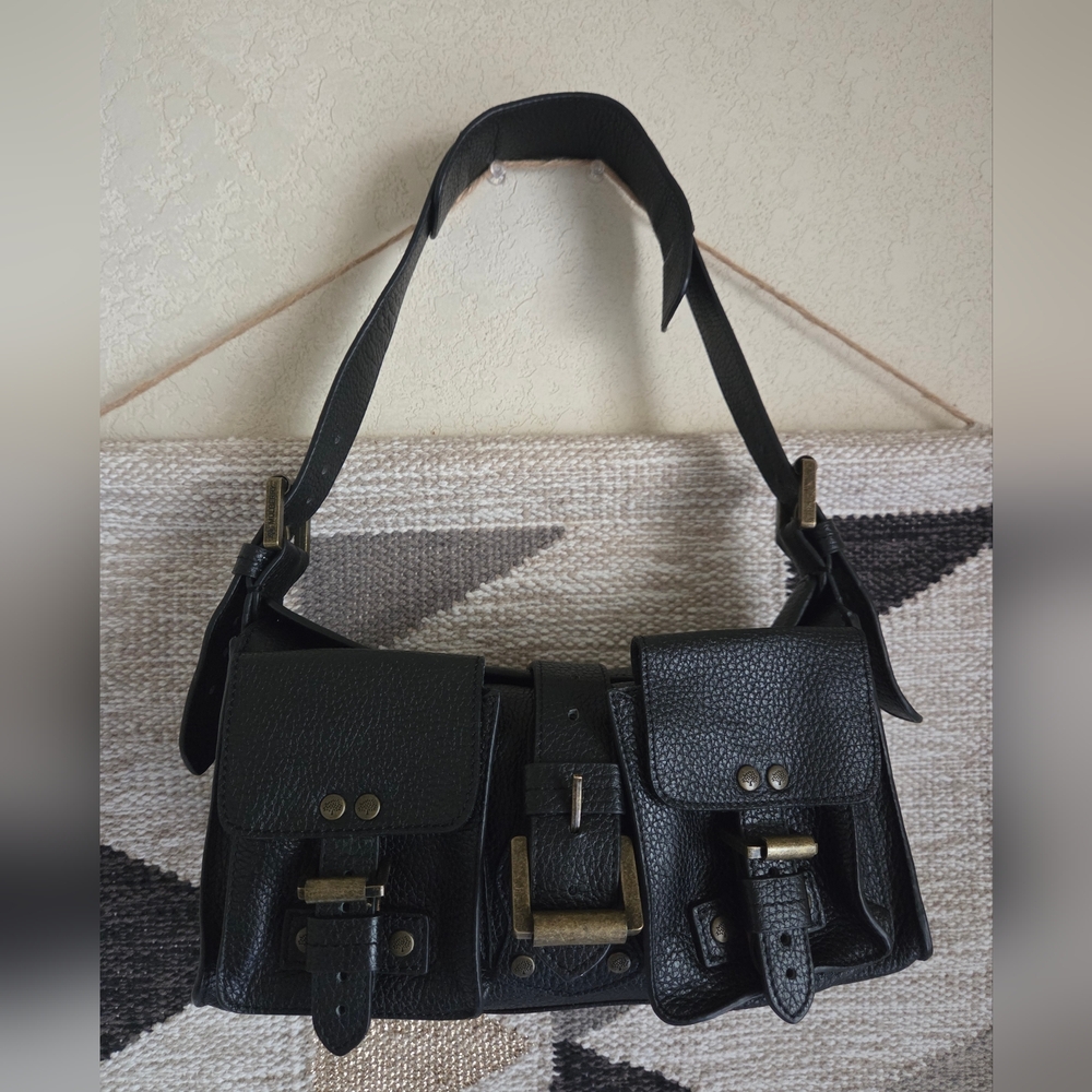 Vintage Mulberry Roxanne Black Buckle Leather Satchel